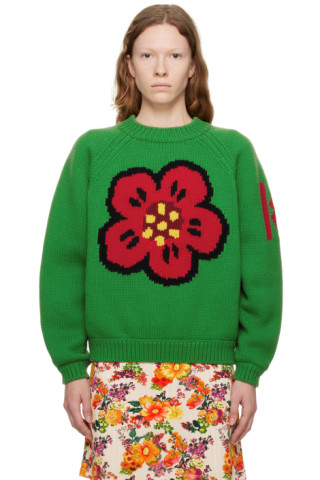 Kenzo: Green Varsity Sweater | SSENSE