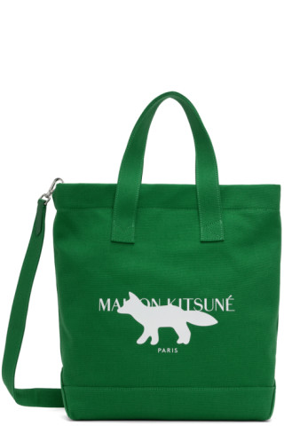 Green Profile Fox Stamp N/S Tote by Maison Kitsuné on Sale