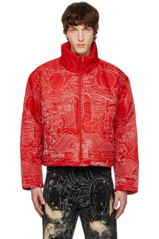 Who Decides War: Red Duality Puffer Jacket | SSENSE