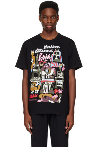 Maison Kitsuné: Black Bill Rebholz Edition 'Paris' T-Shirt | SSENSE