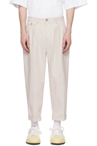 BEAMS PLUS: Beige 2 Pleat Trousers | SSENSE