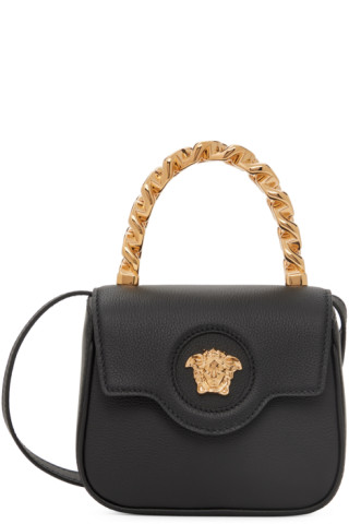 VERSACE Grained Calfskin Small La Medusa Bag Black 1271890