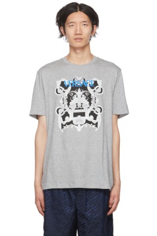 Gray Baroque T-Shirt by Versace on Sale