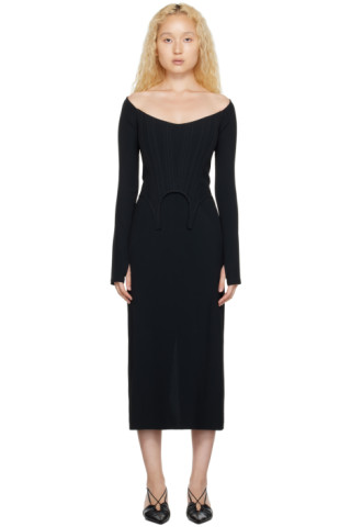 KHAITE Beth Long Sleeve Bustier Dress in Black