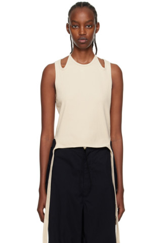 Beige Halter Tie Tank Top by Dion Lee on Sale