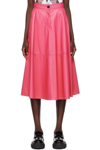 【関税込み】MSGM ピンク フェイクレザー ミディアムスカート 222443F092002_1.jpg