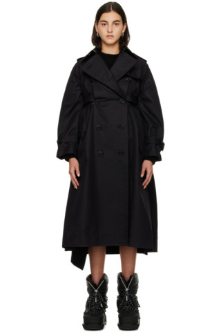 sacai: Black Double-Breasted Trench Coat | SSENSE