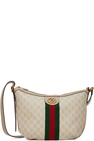 Ophidia GG small shoulder bag in beige and white canvas