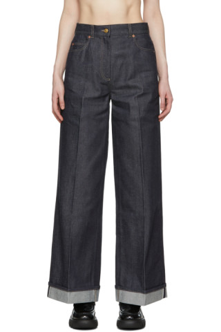 Gucci: Blue Horsebit Flared Jeans | SSENSE