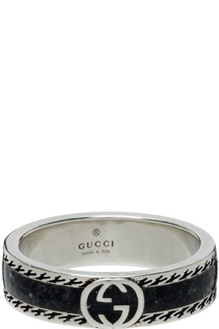 GUCCI Sterling Silver and Enamel Ring for Men