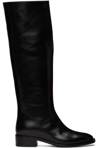 Black V-Neck Tall Boots by Peter Do on Sale