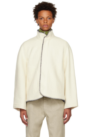 White Blanket Jacket by 3MAN on Sale