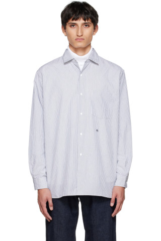 Nanamica: White & Black Regular Collar Wind Shirt | SSENSE