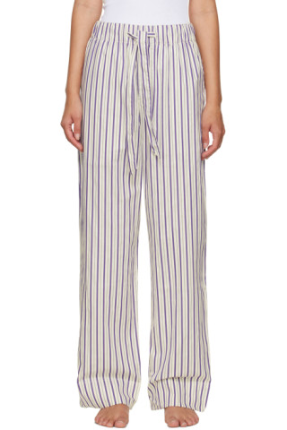 White Striped Pyjama Pants by Tekla on Sale