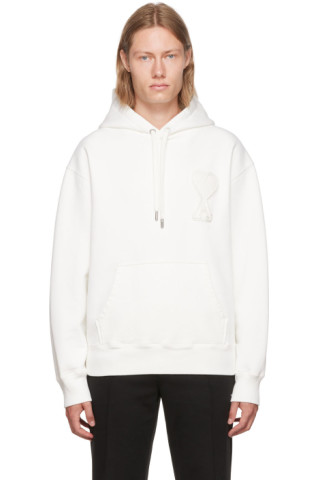 White SSENSE Exclusive Hoodie by AMI Paris on Sale