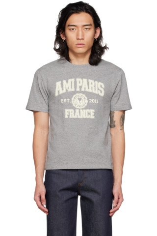 Gray Ami Paris France T-Shirt by AMI Alexandre Mattiussi on Sale