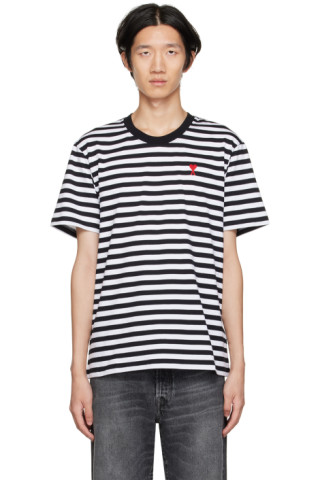 Black Ami De Cœur Striped T-Shirt by AMI Alexandre Mattiussi on Sale