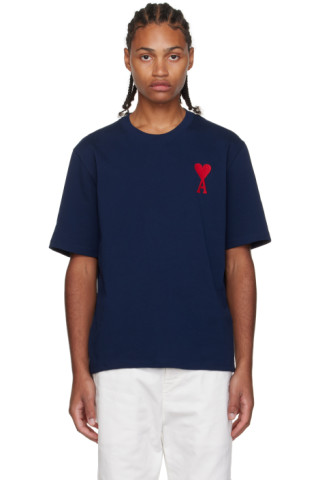 AMI Paris - SSENSE Exclusive Navy Embroidered T-Shirt