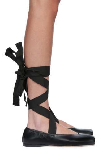 ALAÏA: Black Leather Ballerina Flats | SSENSE