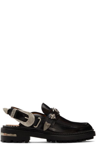 Toga Pulla: Black Leather Slingback Loafers | SSENSE