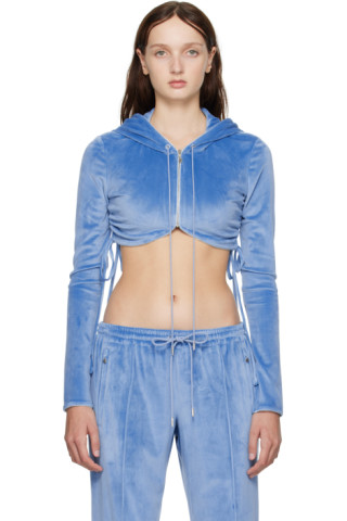 Blue Zip-Up Hoodie by PRISCAVera on Sale