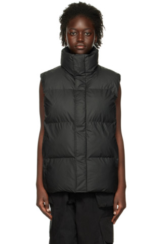 Black Boxy Puffer Vest by RAINS on Sale