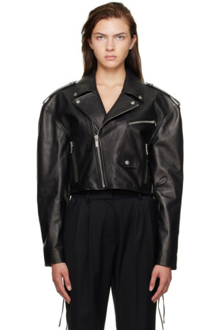 Magda Butrym: Black Biker Leather Jacket | SSENSE