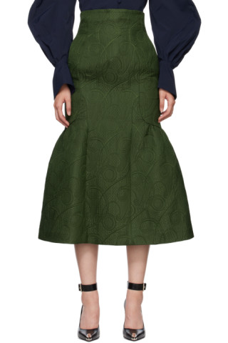 Mame Kurogouchi: Green Jomon Arabesque Maxi Skirt | SSENSE