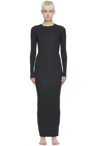 SKIMS: Black Nylon Maxi Dress | SSENSE Canada