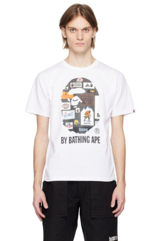 BAPE: White Multi Label T-Shirt | SSENSE