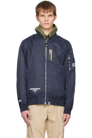 Navy MA1 Bomber Jacket by AAPE by A Bathing Ape on Sale