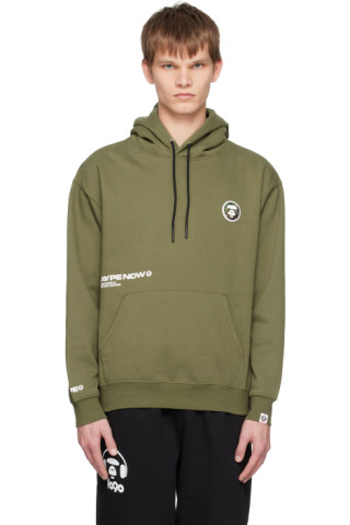 AAPE by A Bathing Ape: Green 'AAPE Now' Hoodie | SSENSE