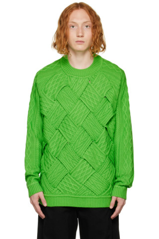 Green Plait Textured Sweater by King & Tuckfield on Sale