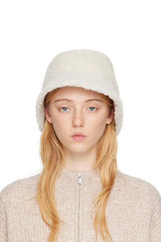 Off-White Shearling Bucket Hat by Yves Salomon on Sale