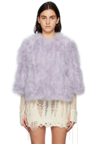 Purple Feather Jacket by Yves Salomon on Sale