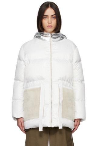 White Quilted Down Jacket by Yves Salomon on Sale