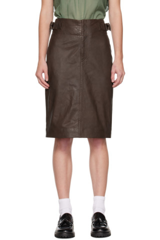 Og så videre End Henfald Isabel Marant Etoile: Brown Bertille Leather Midi Skirt | SSENSE