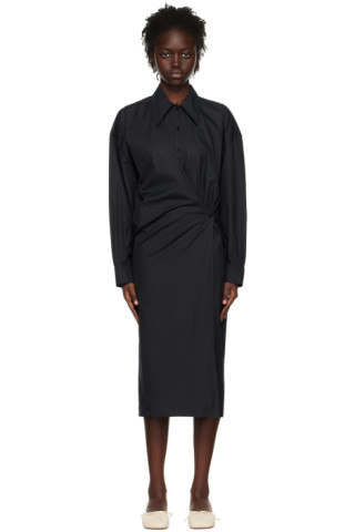 LEMAIRE: Black Twisted Midi Dress | SSENSE