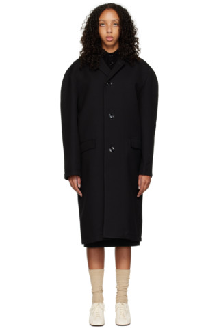 Black Crombie Coat by LEMAIRE on Sale