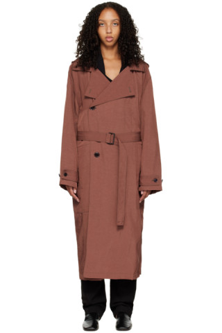 Burgundy Light Trench Coat by LEMAIRE on Sale