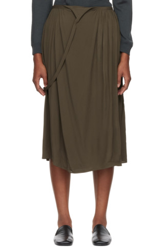 LEMAIRE: Khaki Soft Apron Midi Skirt | SSENSE