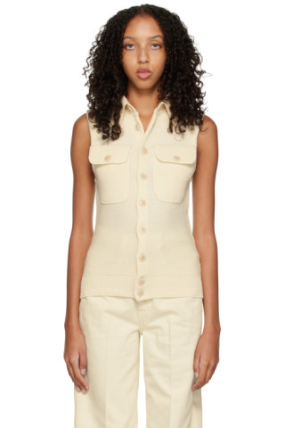 Lemaire Sleeveless Fitted Cardigan in Chalk