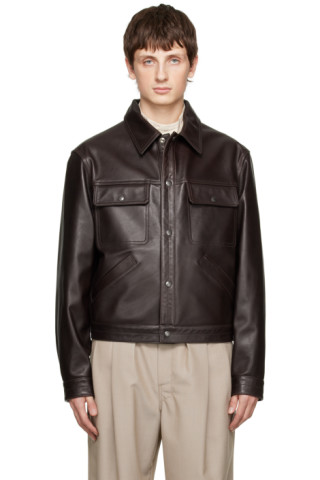 LEMAIRE: Brown Press-Stud Leather Jacket | SSENSE