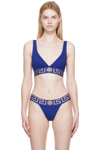 Blue Greca Border Bralette by Versace Underwear on Sale