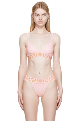 Pink Greca Thong by Versace Underwear on Sale