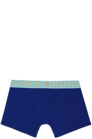 Blue Greca Border Boxer Briefs by Versace Underwear on Sale