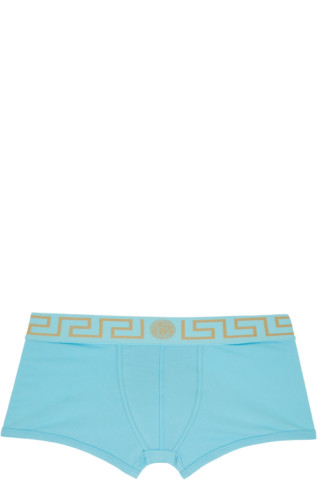 Versace Underwear: Blue Greca Border Boxer Briefs | SSENSE Canada