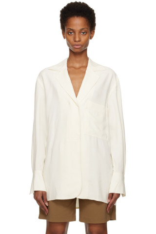 LOW CLASSIC: White Open Collar Shirt | SSENSE Canada