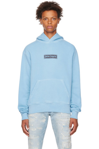 Blue Garment Dyed Hoodie by Palm Angels on Sale