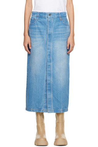 Wooyoungmi: Blue Washed Denim Midi Skirt | SSENSE